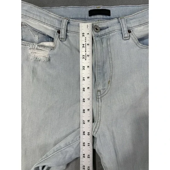 Uniqlo Jeans Womens 27 Blue Light Wash High Rise Straight Distressed Baggy - Picture 4 of 10